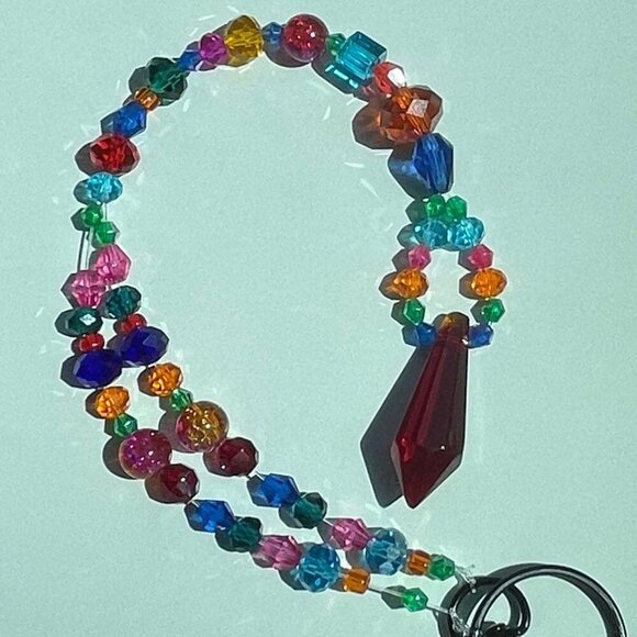 Beaded Suncatcher Rearview Mirror Ornament Colorful Red Crystal Prism Car Charm - Picture 1 of 9